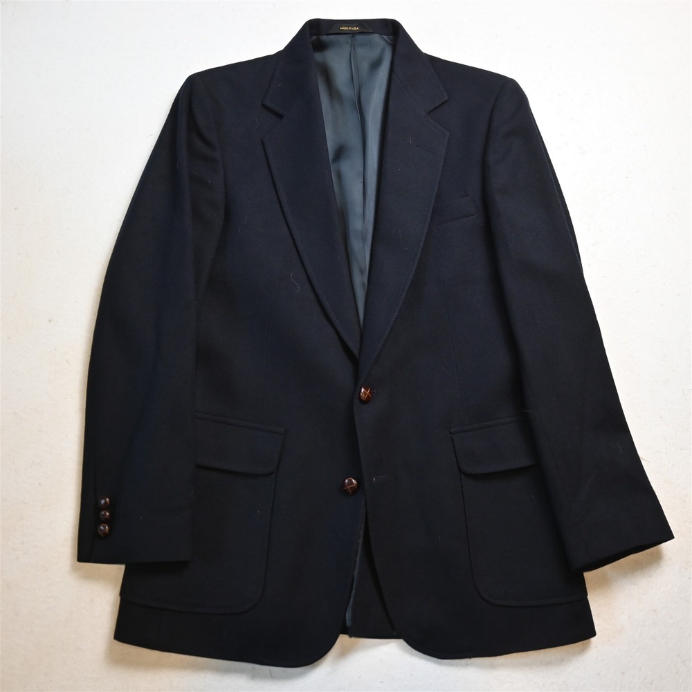 Vtg USA Made 38R Navy Blue Flannel 100% Wool Mens Blazer Suit Jacket Sport Coat